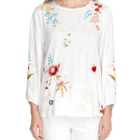 Johnny Was Johnny was Maris Puff Sleeve Knit - J11421-1 (White, XL) White